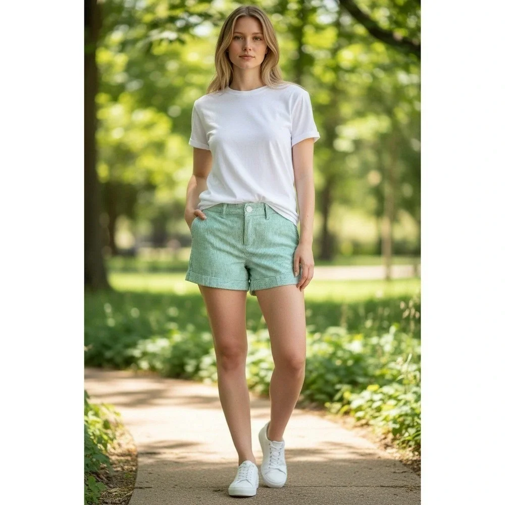 Women's‎ Dear John Classic Pin Striped Cuffed Green Shorts, Size 27
